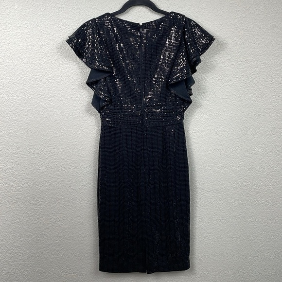 NWT Badgley Mischka Sequin Flutter Sleeve Sheath Dress Sparkle Party Black Sz 2 - Picture 8 of 17